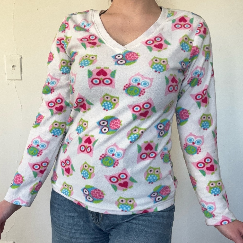 Owl Print Fleece Pajama Top